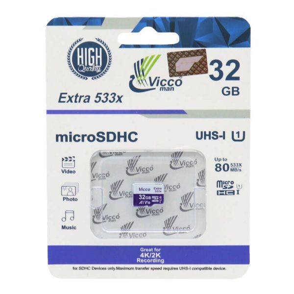 رم میکرو ۳۲ گیگ ویکومن Vicco Extra U1 80MB/s بدون خشاب